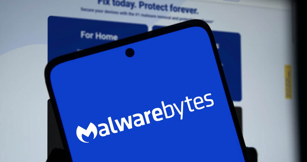 Malwarebytes logo on smartphone screen